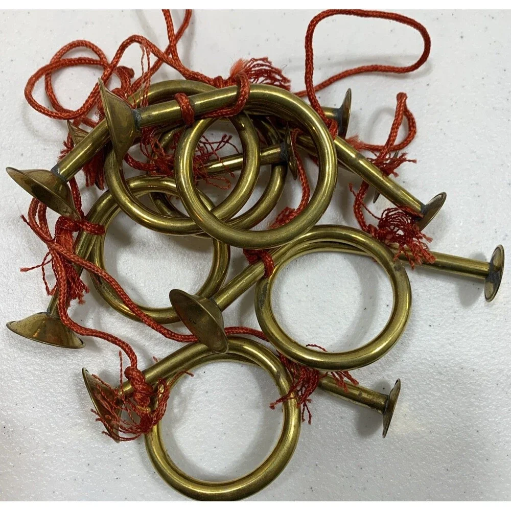 Vintage Mini Brass French Horn Ornament Christmas Tree Decorations SET OF 6